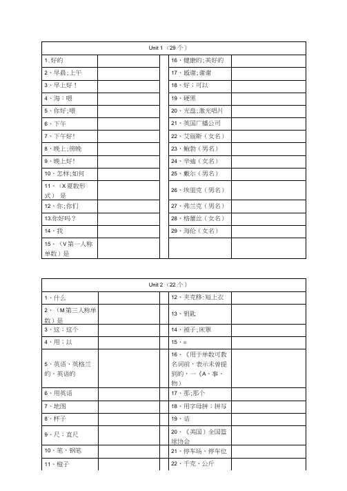 七年级上英语单词表(完整版)