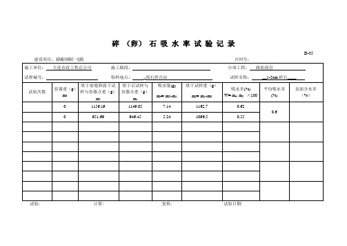 碎(卵)石吸水率试验记录