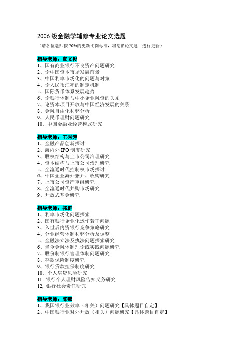 2006级金融学辅修专业论文选题