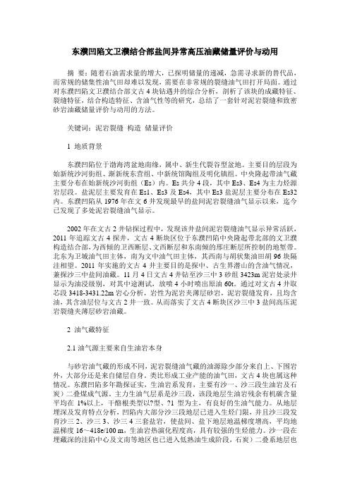 东濮凹陷文卫濮结合部盐间异常高压油藏储量评价与动用