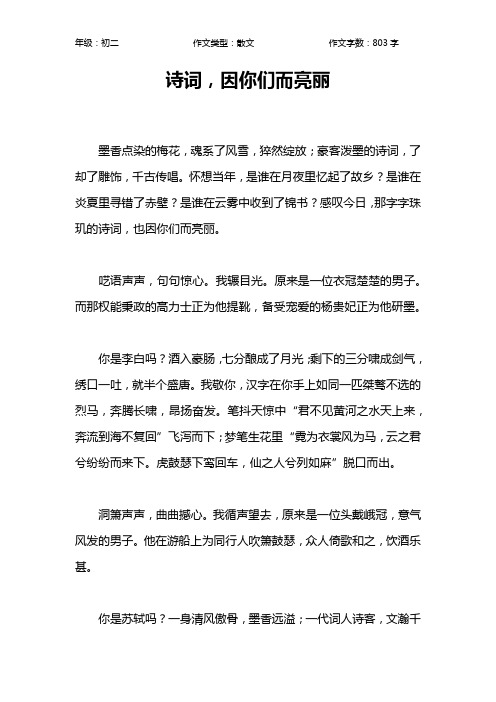 诗词,因你们而亮丽作文【初中初二800字】