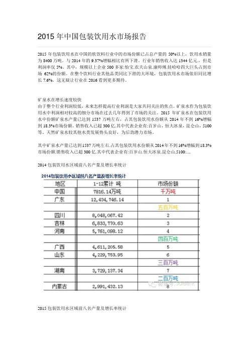 2015年中国包装饮用水市场报告