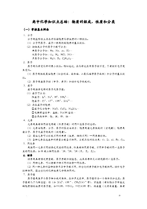 高中化学知识点总结：物质的组成、性质和分类