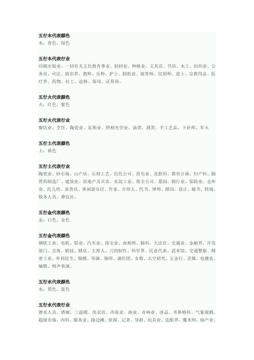 五行颜色及行业