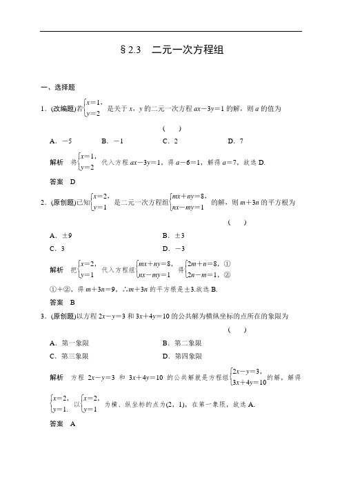 中考数学复习专题练2-3 二元一次方程组1