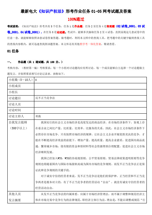最新电大知识产权法形考作业任务0105网考试题及答案