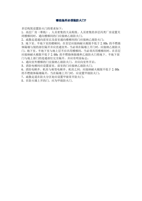 哪些场所必须装防火门