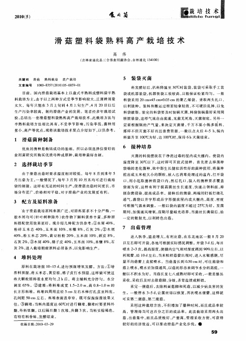 滑菇塑料袋熟料高产栽培技术