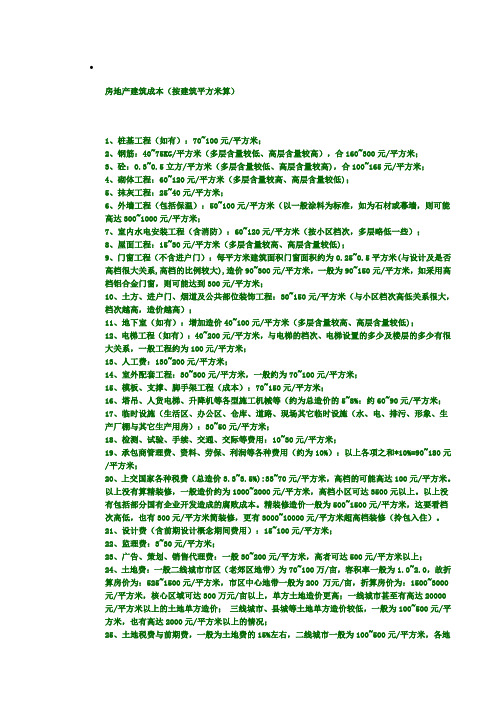 房地产建筑成本(按建筑平方米算)