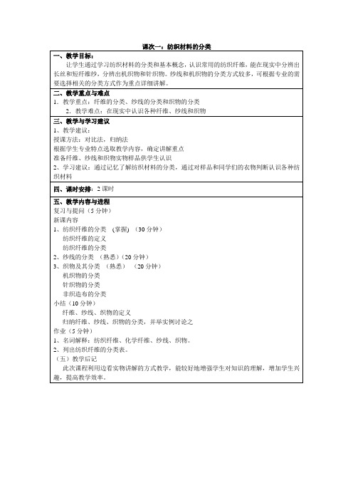 纺织技术课程教案