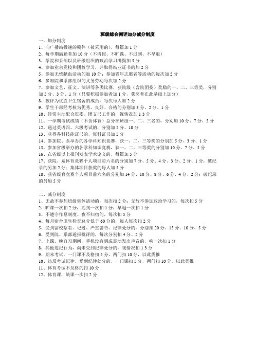 班级综合测评加分减分制度