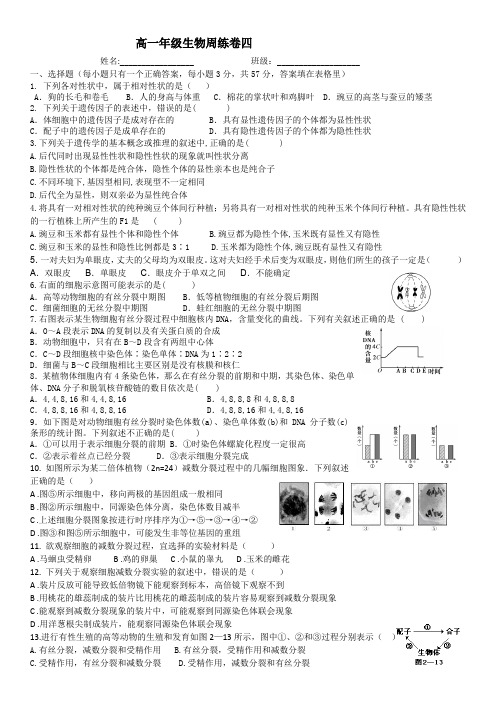 高一年级生物周练卷4