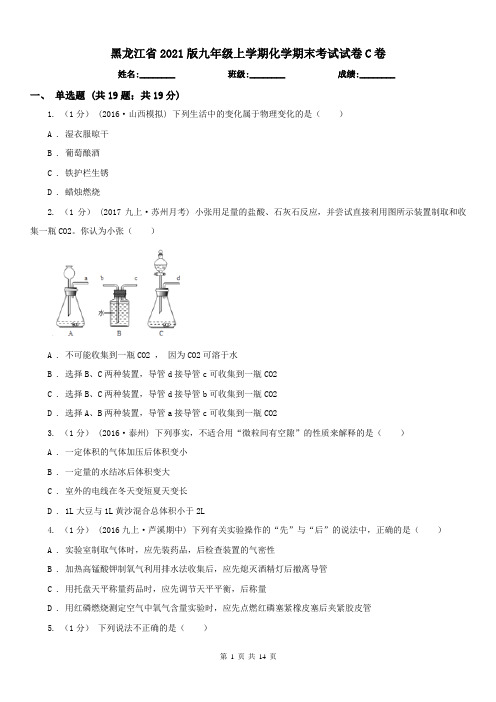 黑龙江省2021版九年级上学期化学期末考试试卷C卷