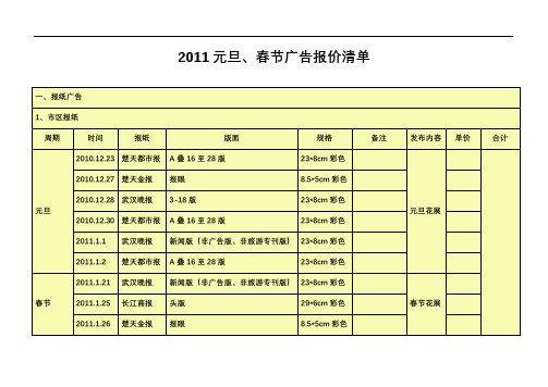 2011元旦、春节广告报价清单【模板】