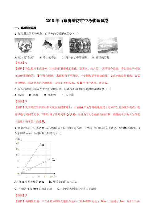 山东省潍坊市2018年中考物理试题(有答案)(word版)AUPPAP