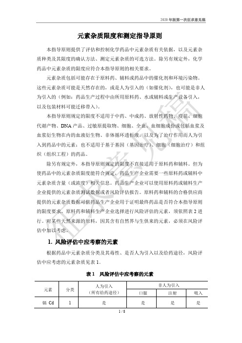 元素杂质限度和测定指导原则