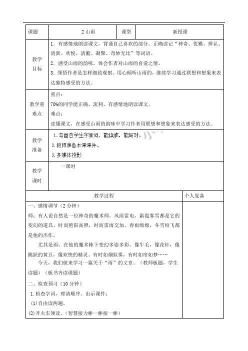 六年级上册语文教案-山雨-人教新课标(1)