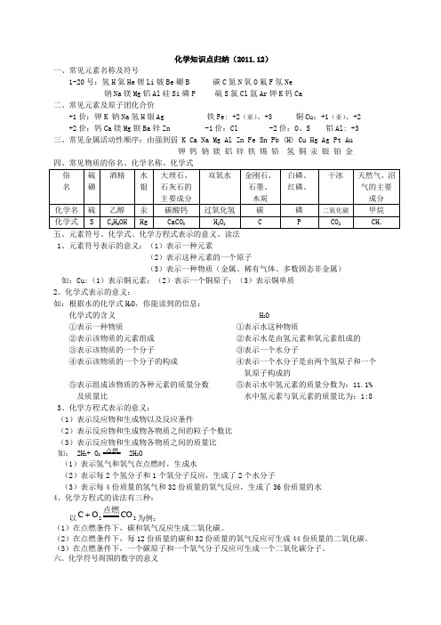 初中化学知识点归纳(11.12)