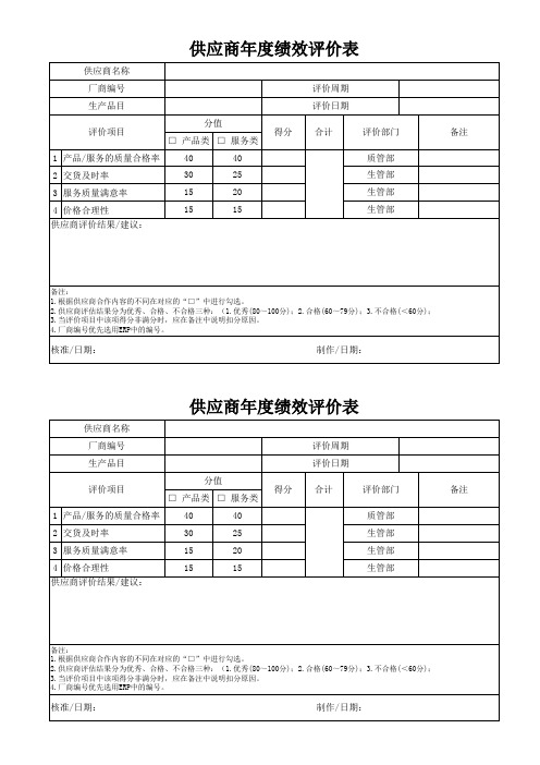 供应商年度绩效评价表