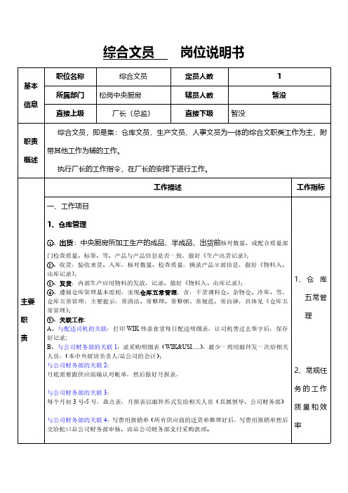 综合文员岗位说明书