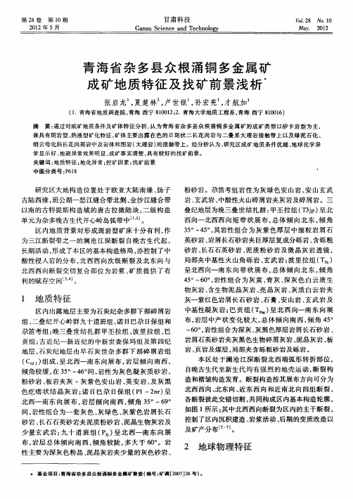 青海省杂多县众根涌铜多金属矿成矿地质特征及找矿前景浅析