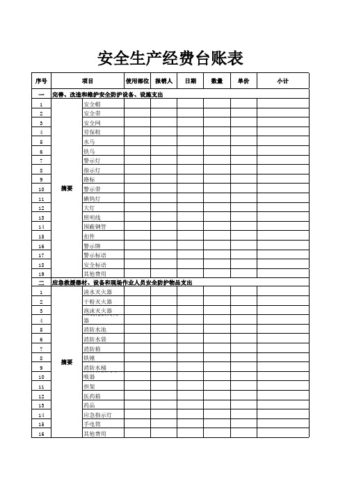 安全生产经费台账表