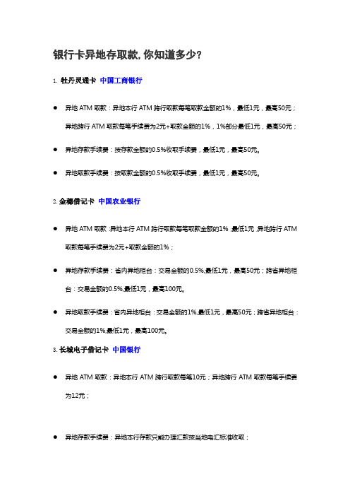 各类银行卡存取款收费标准