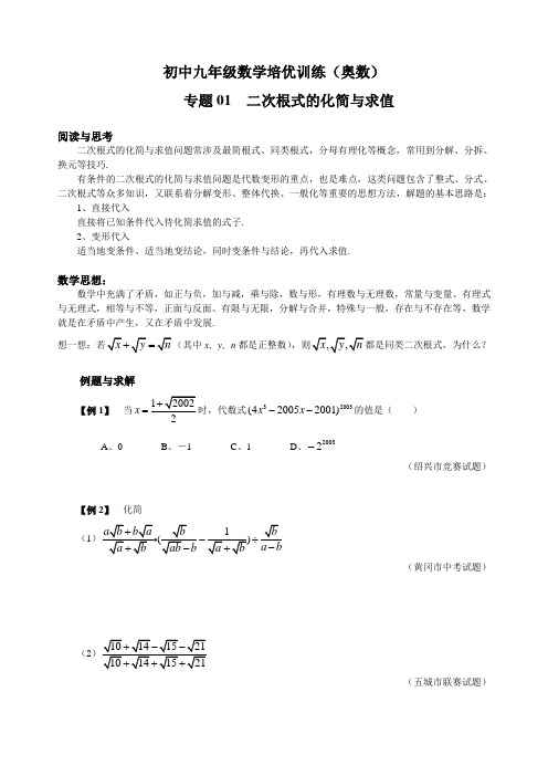 初中九年级数学培优训练专题