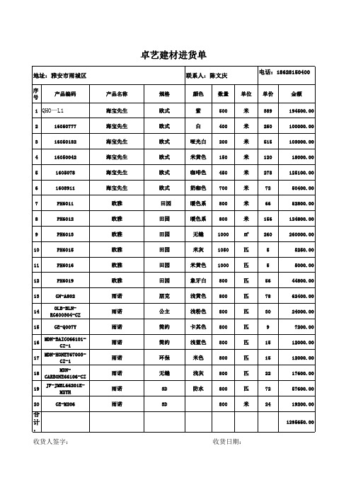 装修材料进货单