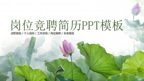 荷叶荷花清新个人简历岗位竞聘简历PPT模板