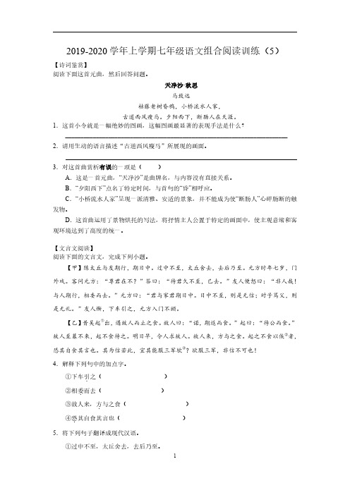 2019-2020学年上学期七年级语文组合阅读训练(5)