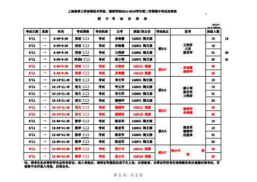 14152期中考试安排表2015.04.13