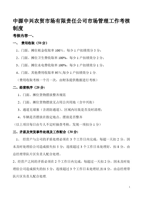 市场管理分区岗位工作职责及考核制度