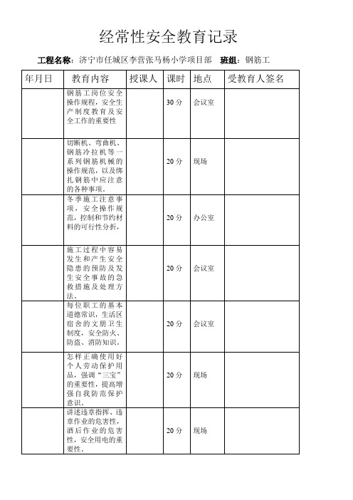 经常性安全教育记录表