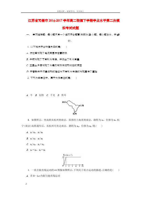 高二物理下学期学业水平第二次模拟测试习题