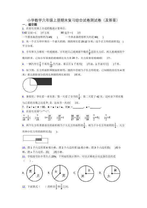 小学数学六年级上册期末复习综合试卷测试卷(及答案)