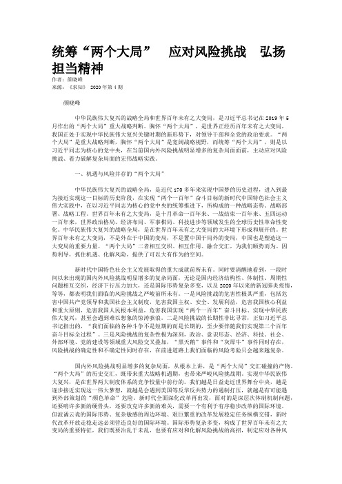 统筹“两个大局”  应对风险挑战  弘扬担当精神