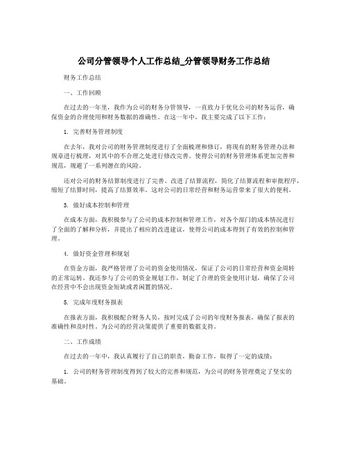 公司分管领导个人工作总结_分管领导财务工作总结