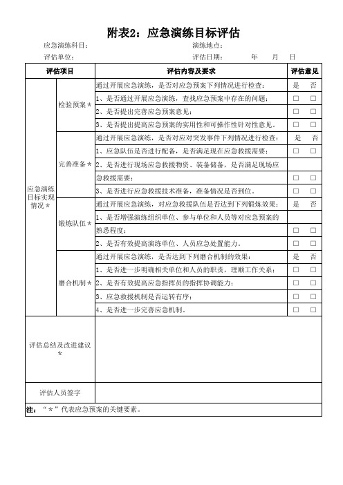 应急演练评估表格