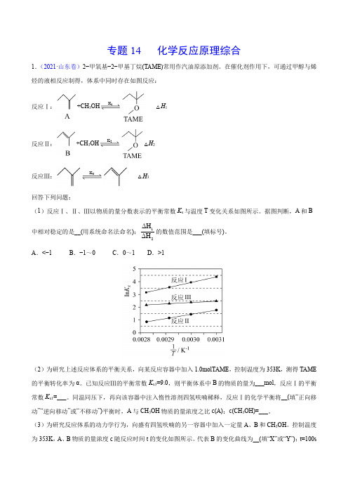 2020-2021年高考化学真题分项版汇编 专题14 化学反应原理综合(学生版)