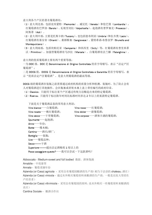 红酒单词