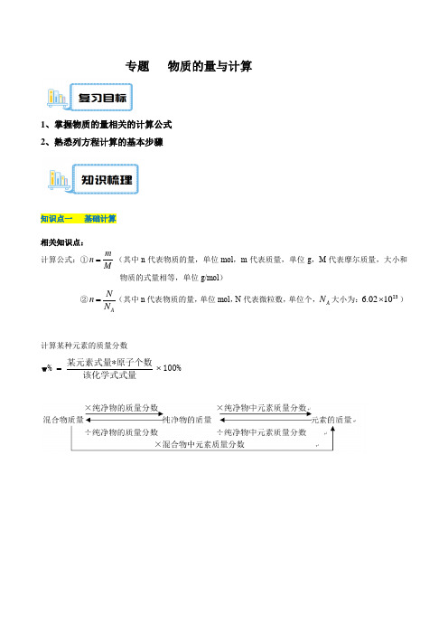 专题  07物质的量与计算-中考化学重难点复习精讲精练(上海专用)(解析版)