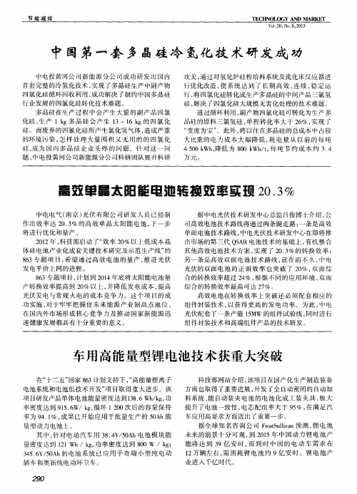 中国第一套多晶硅冷氢化技术研发成功