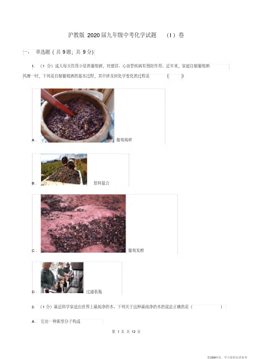 (精品文档)沪教版2020届九年级中考化学试题(I)卷