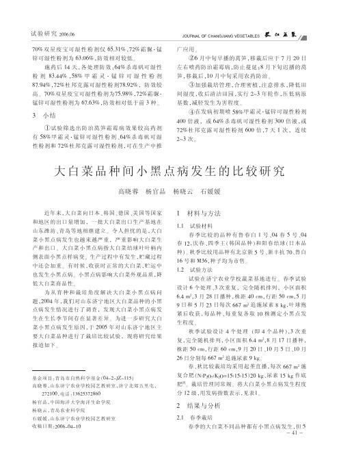 大白菜品种间小黑点病发生的比较研究