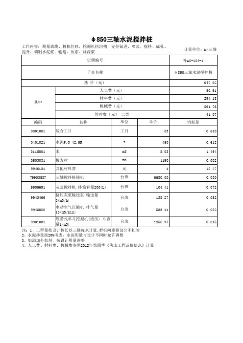 综合单价分析表(按三轴每米计算)