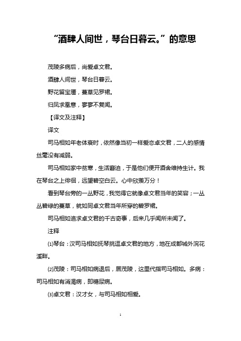 “酒肆人间世,琴台日暮云。”的意思