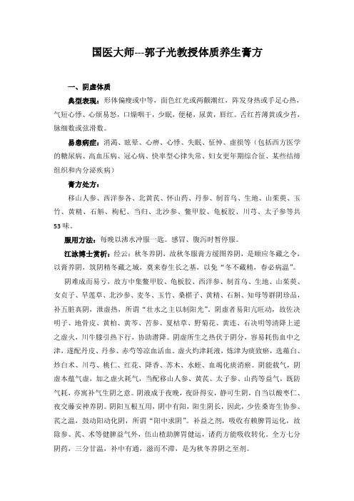 国医大师---郭子光体质养生膏方(宣传稿)