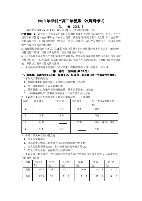 最新-2018年深圳市高三年级第一次调研考试02018 精品