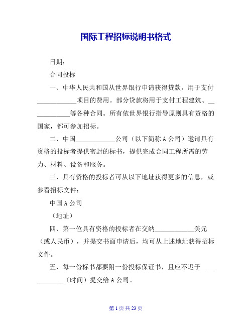 国际工程招标说明书格式【共20页】